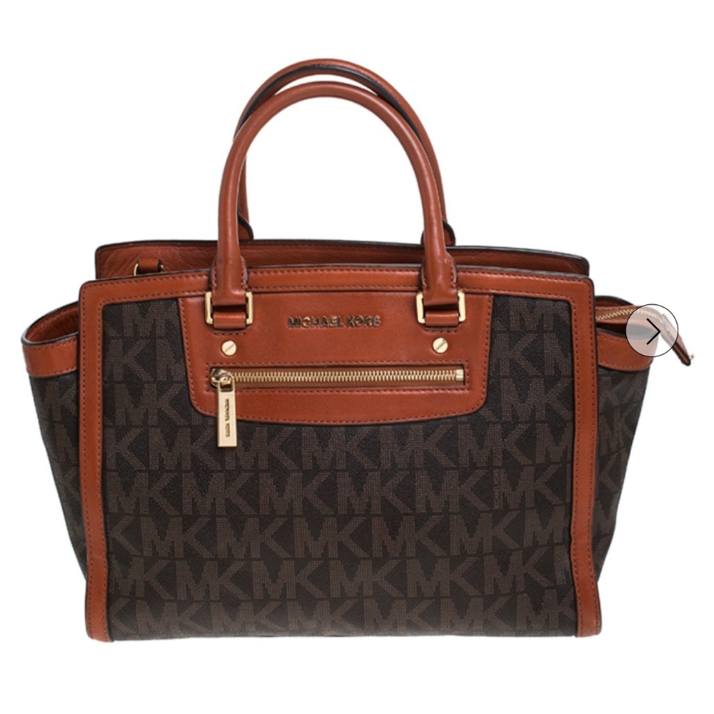 MICHAEL Michael Kors Brown Signature Coated Canvas and Leather Selma Tote